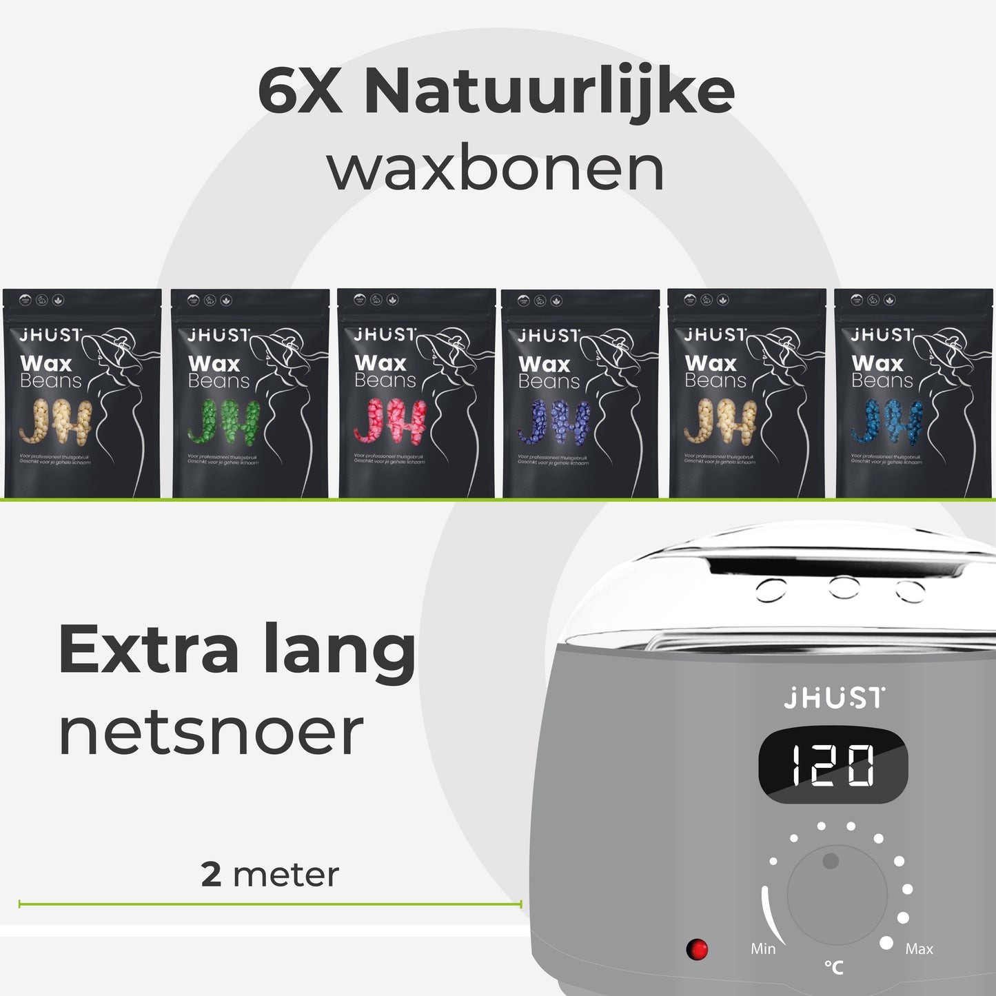 Wax apparaat grijs met lange kabel en gebruiksvriendelijke bediening.
