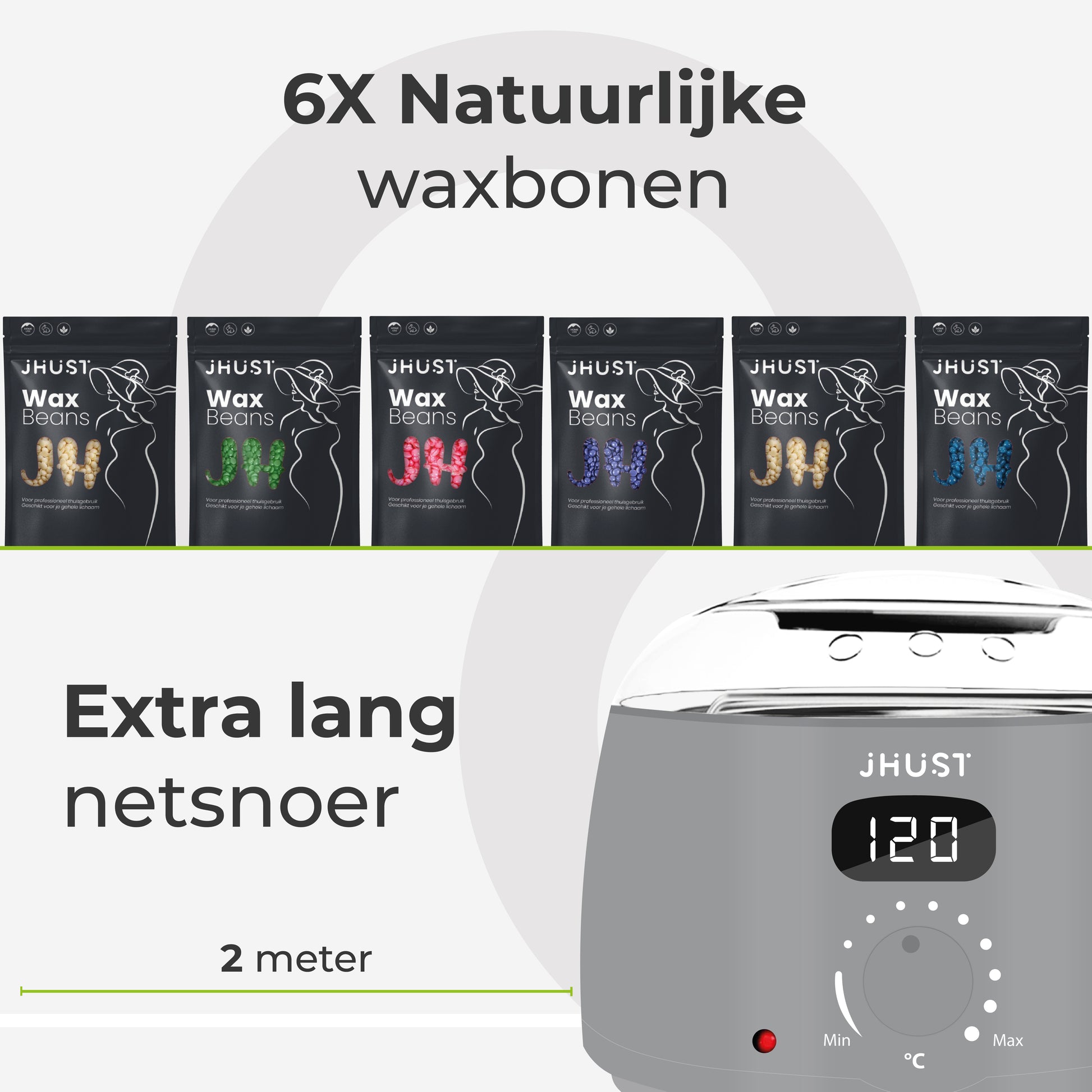 Wax apparaat grijs met lange kabel en gebruiksvriendelijke bediening.